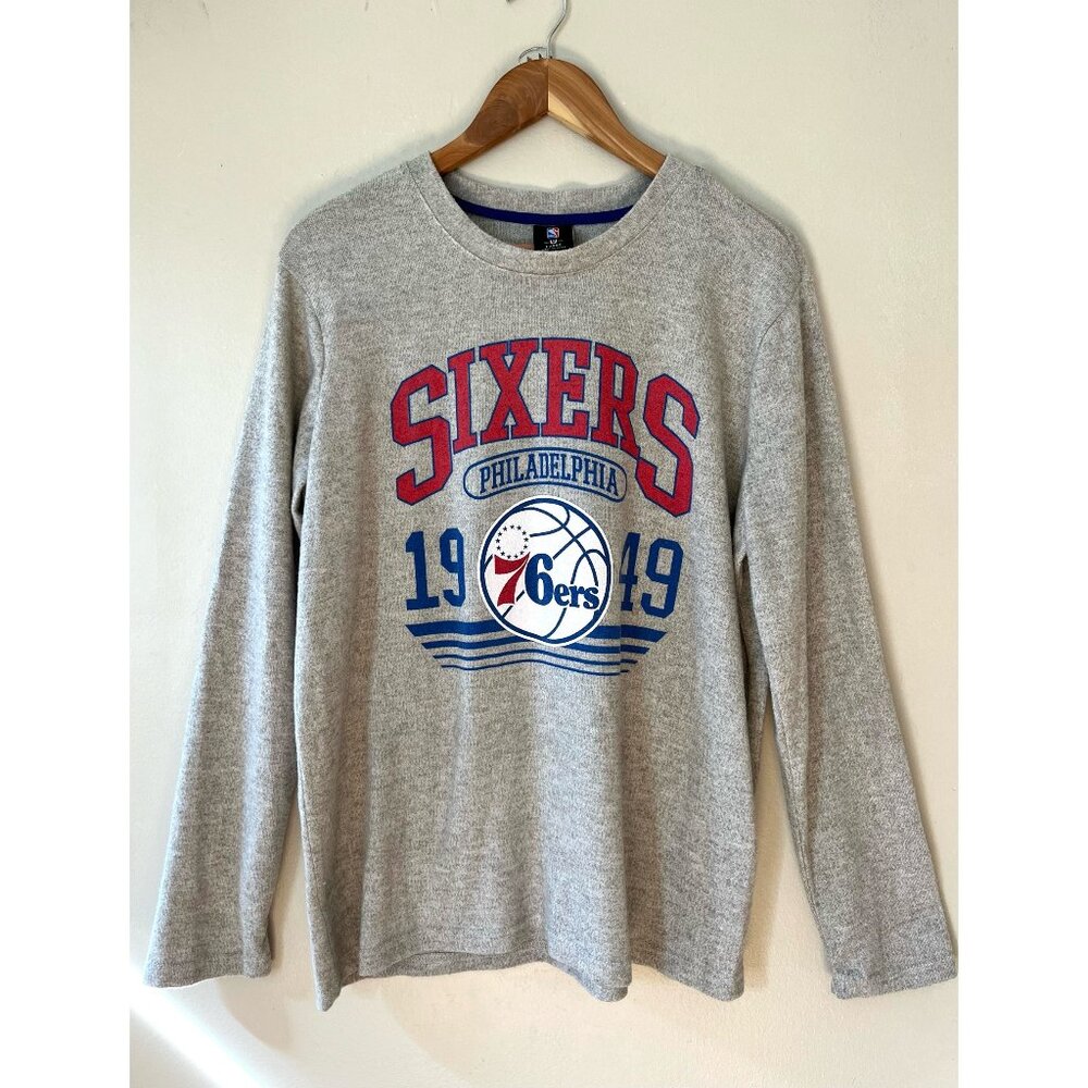 VTG NBA Sz L Philadelphia 76ers Pullover Sweatshirt Fleece Long Sleeve Team Logo